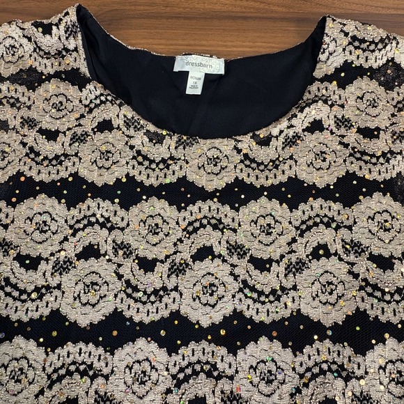 Dressbarn Woman 1X Top Black Gold Lace Sequined‎ Flutter Sleeve Party Blouse - Picture 5 of 13
